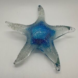Art Glass Blue Star Fish Decorative Piece, Paperweight  5" approximately